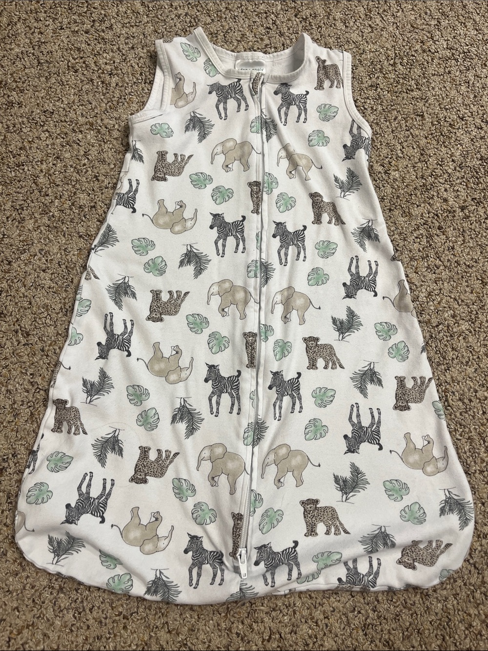 aden + anais White Safari Animal Sleep Sack with Green Accents
